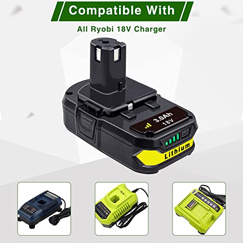 DTK 2Packs 3.0Ah Battery Replacement for Ryobi 18V ONE+ Battery P104 P105 P102 P103 P107 18V Lithium Battery