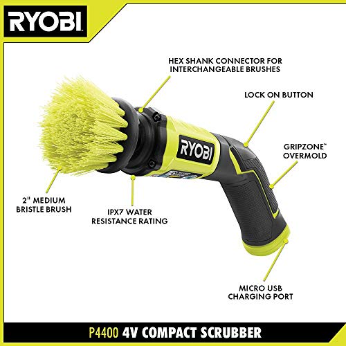 RYOBI P4400 4-Volt Cordless Compact Scrubber with internal 4-Volt Battery