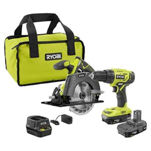 ryobi p1816 18v drill and circular saw starter kit with two 1.5ah batteries and charger