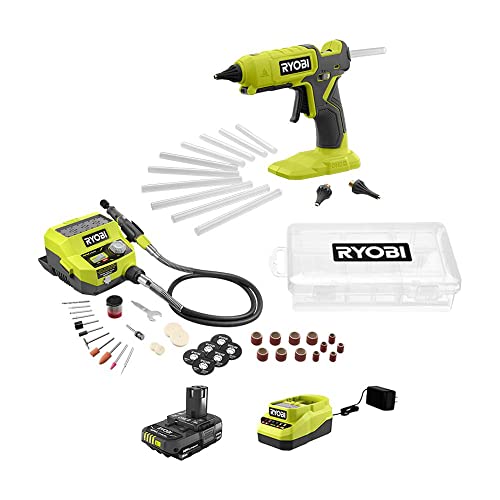 RYOBI 18V ONE+ 2-Tool Kit - Rotary Tool with Accessorie kit, Ryobi Glue Gun. Comes with Battery and Charger