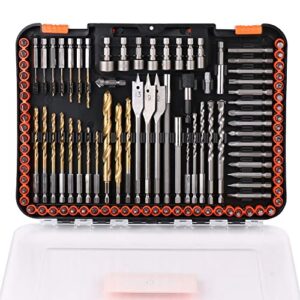 horusdy impact drill bit set, 112-pieces 1/4″ hex shank impact driver bits & screwdriver bits set for screw driving and wood metal cement drilling