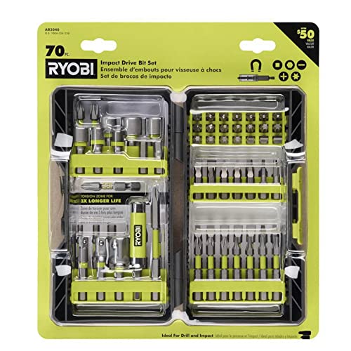 Ryobi Cordless 1/2 inch Drill Driver with 70 Piece Drill Bit Set, 18-Volt Lithium-ion Battery, Charger and Buho Tool Bag