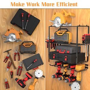 ZEAKOC Power Tool Organizer, 4 Layers Heavy Duty Drill Holder Wall Mount,Metal Tool Hangers Utility Storage Shelves for Power Tools,Separate Tool Rack Christmas Gift for Men Dad