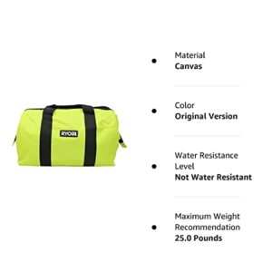 Ryobi Green Wide Mouth Collapsible Genuine OEM Contractor’s Bag w/ Full Top Single Zipper Action and Cross X Stitching