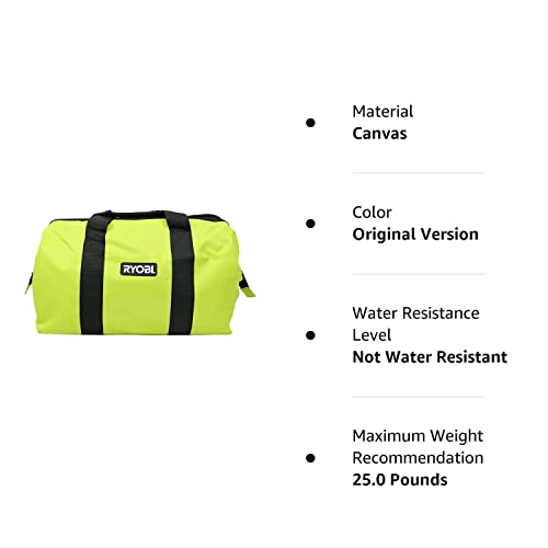 Ryobi Green Wide Mouth Collapsible Genuine OEM Contractor’s Bag w/ Full Top Single Zipper Action and Cross X Stitching