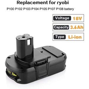 2 Pack 3.6Ah 18V P102 Battery Replacement for Ryobi 18v Battery and Charger Combo Replace for Ryobi 18 Volt Battery & P117 Charger Charging Station Compatibe with Ryobi 18volt Drills Starter Kit