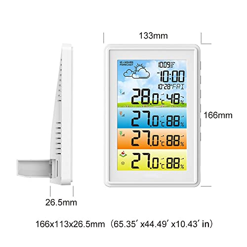 XARONF Weather Station, Indoor Outdoor Thermometer, Color Display Digital Weather Thermometer with Atomic Clock, Forecast Station with Calendar and Adjustable Backlight with 3 Sensors (Color : White