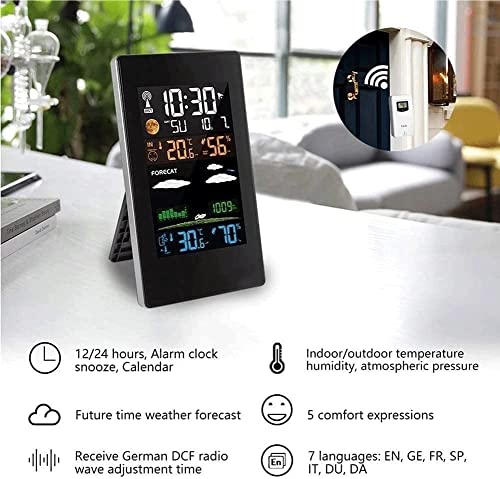 XARONF Weather Stations Indoor Outdoor Weather Station, Home Weather Station with Atomic Clock, Indoor Outdoor Humidity Thermometer Monitor Digital Forecast Weather Stations