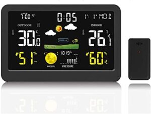 onotec weather station wireless indoor outdoor thermometer with atomic clock, color large display digital weather forecast stations thermometer with alarm clock (size : 1)