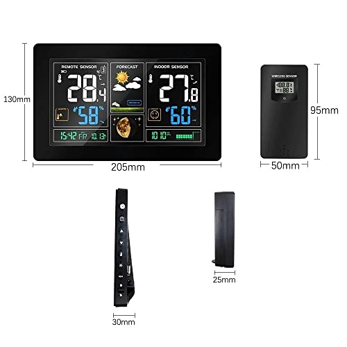 XARONF Weather Station with Atomic Clock Indoor Outdoor Thermometer, Humidity and Temperature Monitor Barometer Hygrometer with High Precision Sensor, Black