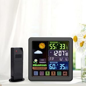 Weather Station Wireless Indoor Outdoor Thermometer, Multi-Function Color Display Digital Weather Thermometer with Atomic Clock, Forecast Station with Calendar and Adjustable Backlight