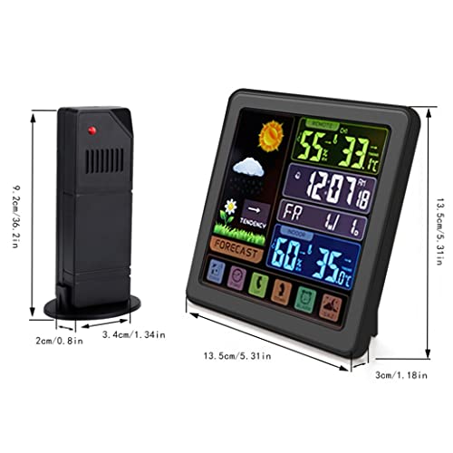 Weather Station Wireless Indoor Outdoor Thermometer, Multi-Function Color Display Digital Weather Thermometer with Atomic Clock, Forecast Station with Calendar and Adjustable Backlight