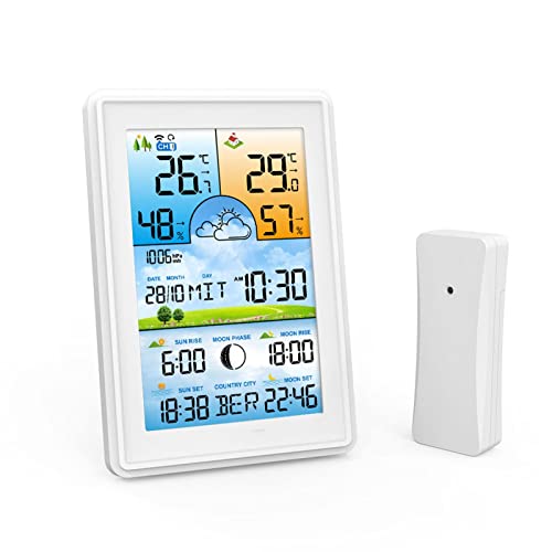 Odekai Weather Station Indoor Outdoor Thermometer,Digital Vertical Weather Forecaster with Indoor/Outdoor Temperature, Humidity, and Date and Time,Weather Station with Display and Atomic Clock