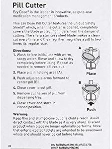 Ezy Dose Pill Cutter with Safety Shield, Safely Cut Pills and Vitamins, Pill Splitter, Colors may vary