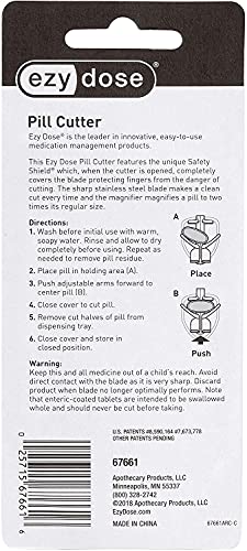 Ezy Dose Pill Cutter with Safety Shield, Safely Cut Pills and Vitamins, Pill Splitter, Colors may vary