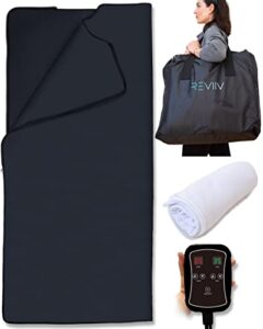 reviiv far infrared sauna blanket with insert towel – v2.0 new & improved! low emf longer cable | portable infrared saunas for home therapy, detox – infared blanket sauna 85–185 °f temp range