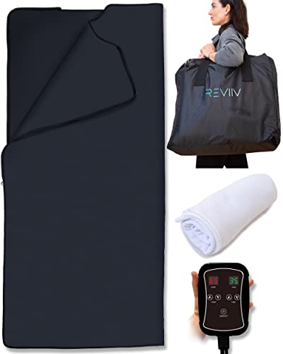 REVIIV Far Infrared Sauna Blanket with Insert Towel - v2.0 New & Improved! Low EMF Longer Cable | Portable Infrared Saunas for Home Therapy, Detox - Infared Blanket Sauna 85–185 °F Temp Range