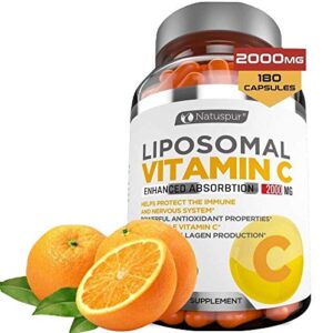 premium liposomal vitamin c 2000mg – 180 capsules –ultra potent high absorption ascorbic acid, supports immune system & collagen booster – powerful antioxidant high dose fat soluble vitamin c