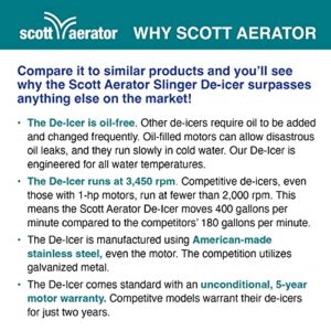 Scott Aerator Slinger De-Icer for Lakes & Ponds | 1/2 Horse Power 115V Stainless Steel & Oil Free Motor with 5 Years Warranty | 100 ft. Electric Corded Cable Included | Made in USA