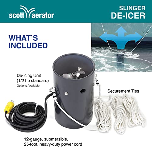 Scott Aerator Slinger De-Icer for Lakes & Ponds | 1/2 Horse Power 115V Stainless Steel & Oil Free Motor with 5 Years Warranty | 100 ft. Electric Corded Cable Included | Made in USA