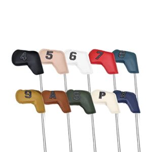 Scott Edward Golf Iron Covers Leather Iron Golf Head Covers Set, 10Pcs Strong Magnetic Closure Long Neck Protect Club Clearly Number Tag 4-9/A/P/S/X (Colorful)