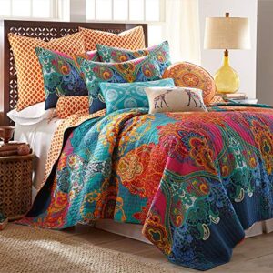 levtex home – mackenzie quilt set – full/queen quilt (88x92in.) + two standard pillow shams (26x20in.) – bohemian – teal, orange, yellow, green, blue – cotton fabric