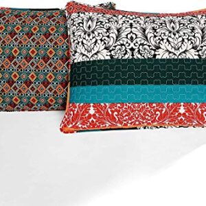 Lush Decor Boho Stripe Quilt Reversible 3 Piece Bohemian Design Bedding Set, Full/Queen, Turquoise & Tangerine