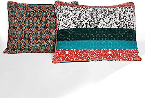 Lush Decor Boho Stripe Quilt Reversible 3 Piece Bohemian Design Bedding Set, Full/Queen, Turquoise & Tangerine