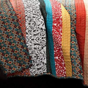 Lush Decor Boho Stripe Quilt Reversible 3 Piece Bohemian Design Bedding Set, Full/Queen, Turquoise & Tangerine