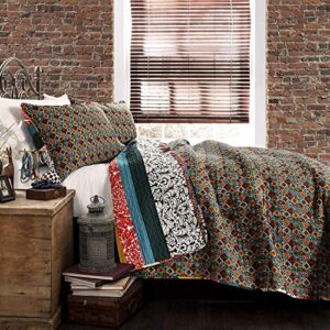 Lush Decor Boho Stripe Quilt Reversible 3 Piece Bohemian Design Bedding Set, Full/Queen, Turquoise & Tangerine