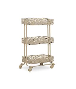 linon cream three tier metal rolling melissa cart, 29.5″ x 17″ x 11″