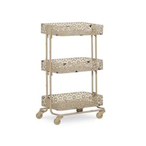 Linon Cream Three Tier Metal Rolling Melissa Cart, 29.5" x 17" x 11"