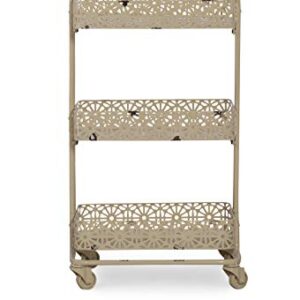 Linon Cream Three Tier Metal Rolling Melissa Cart, 29.5" x 17" x 11"