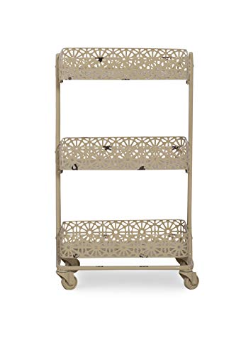 Linon Cream Three Tier Metal Rolling Melissa Cart, 29.5" x 17" x 11"