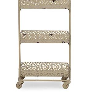 Linon Cream Three Tier Metal Rolling Melissa Cart, 29.5" x 17" x 11"