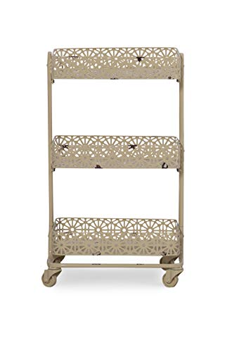 Linon Cream Three Tier Metal Rolling Melissa Cart, 29.5" x 17" x 11"