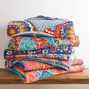 Levtex Home - Serendipity Quilt Set - King Quilt + Two King Pillow Shams - Boho Floral in Orange Teal Red Blue - Quilt Size (106x92in.) and Pillow Sham Size (36x20in.) - Reversible - Cotton