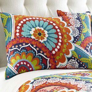 Levtex Home - Serendipity Quilt Set - King Quilt + Two King Pillow Shams - Boho Floral in Orange Teal Red Blue - Quilt Size (106x92in.) and Pillow Sham Size (36x20in.) - Reversible - Cotton