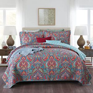 qucover quilts queen size 3-piece paisley bedspread quilt sets, soft cotton microfiber quilt bedding set with 2 pillowcase, lightweight bedspread for queen beds, 90×98 inch