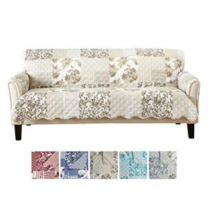 great bay home patchwork scalloped printed furniture protector. stain resistant couch cover. (sofa, taupe)