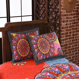 LAMEJOR Quilt Set Queen Size Boho 3-Piece Bedspread Coverlet Set Lightweight Mandala Pattern Reversible Microfiber Multicolor