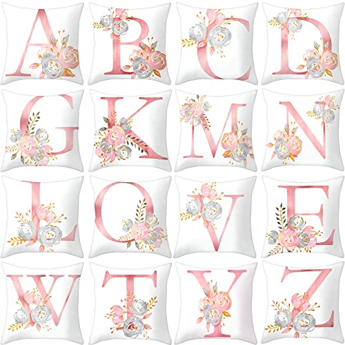 Eanpet Throw Pillow Covers Alphabet Decorative Pillow Cases ABC Letter Flowers Cushion Covers 18 x 18 Inch Square Pillow Protectors for Sofa Couch Bedroom Car Chair Home Decor (A)