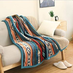 ukeler flannel sherpa throw 60” x 50”- bohemian soft plush flannel blanket throws for bed/couch/sofa/office/camping