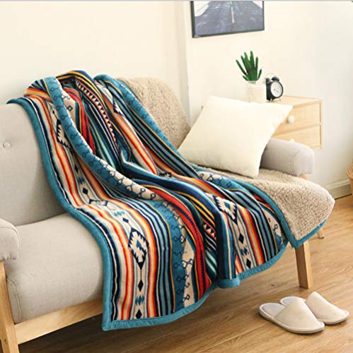 UKELER Flannel Sherpa Throw 60'' x 50''- Bohemian Soft Plush Flannel Blanket Throws for Bed/Couch/Sofa/Office/Camping