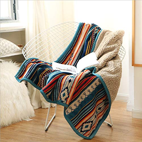 UKELER Flannel Sherpa Throw 60'' x 50''- Bohemian Soft Plush Flannel Blanket Throws for Bed/Couch/Sofa/Office/Camping