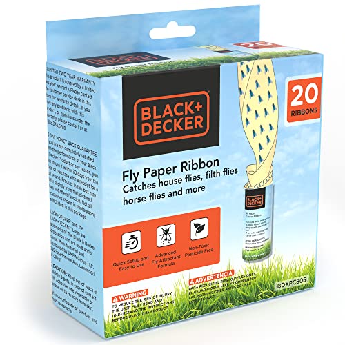 BLACK+DECKER Fly Traps Outdoor & Fruit Fly Traps for Indoors- Fly Trap Paper Strips & Gnat Traps for House- Sticky Glue Strips for Moths, Mosquitoes & Other Insect Control, 20 Pack