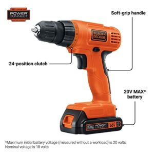 BLACK+DECKER 20V MAX* POWERECONNECT Cordless Drill/Driver + 30 pc. Kit (LD120VA)