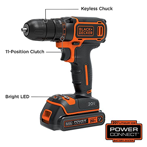 BLACK+DECKER 20V MAX Cordless Drill/Driver (BDCDD120C),Pack of 1