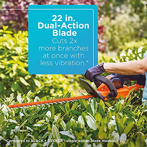 BLACK+DECKER 20V MAX Cordless Hedge Trimmer with Power Command Powercut, 22-Inch (LHT321FF)