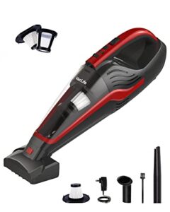vaclife handheld vacuum for pet – hand vacuum cordless rechargeable, well-equipped hand held vacuum with reusable filter & led light, powerful stair vacuum with motorized brush, red (vl726)
